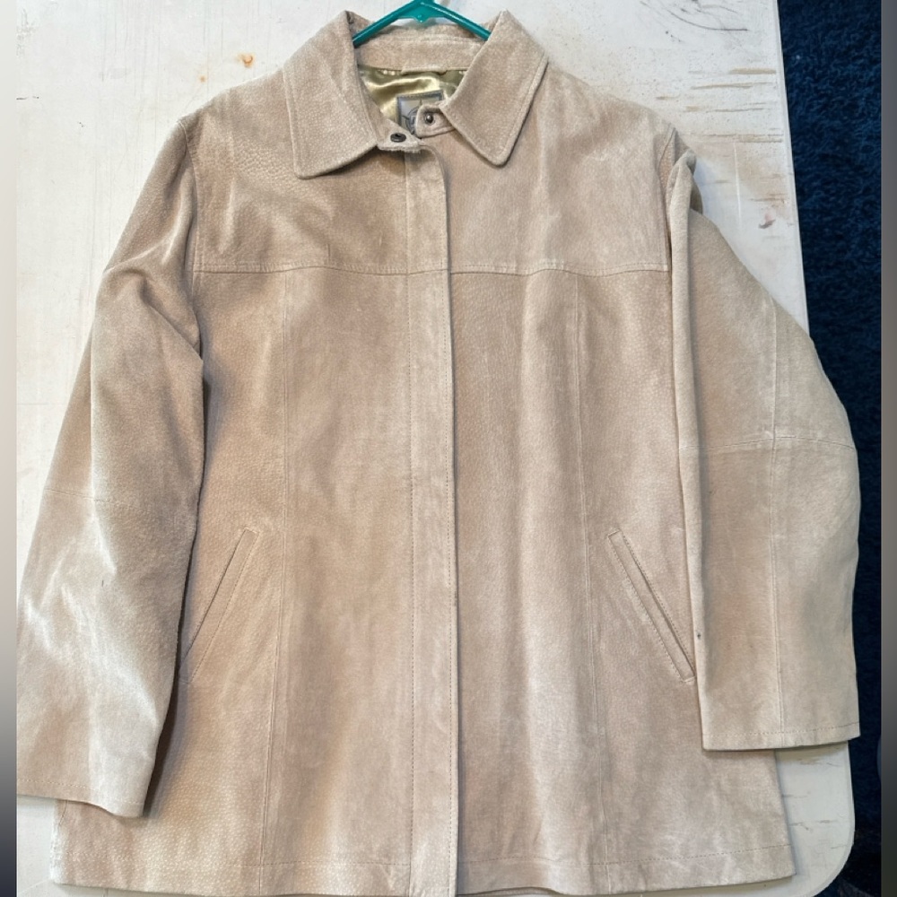 Womens Genuine Suede Leather Jacket XL Tan Button Front A.M.I. Casual Coat